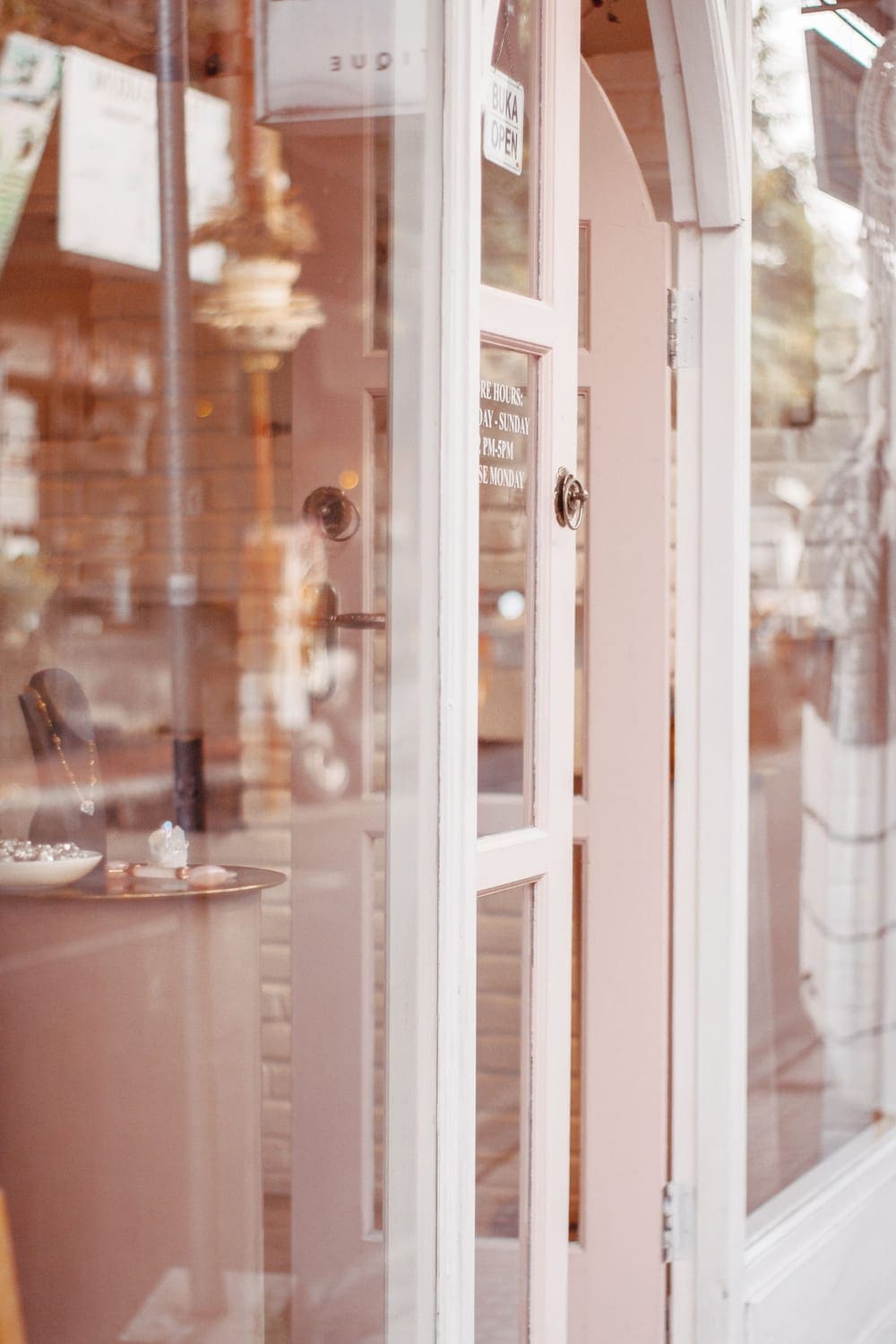 Glass entrance doors of a jewelry boutique
